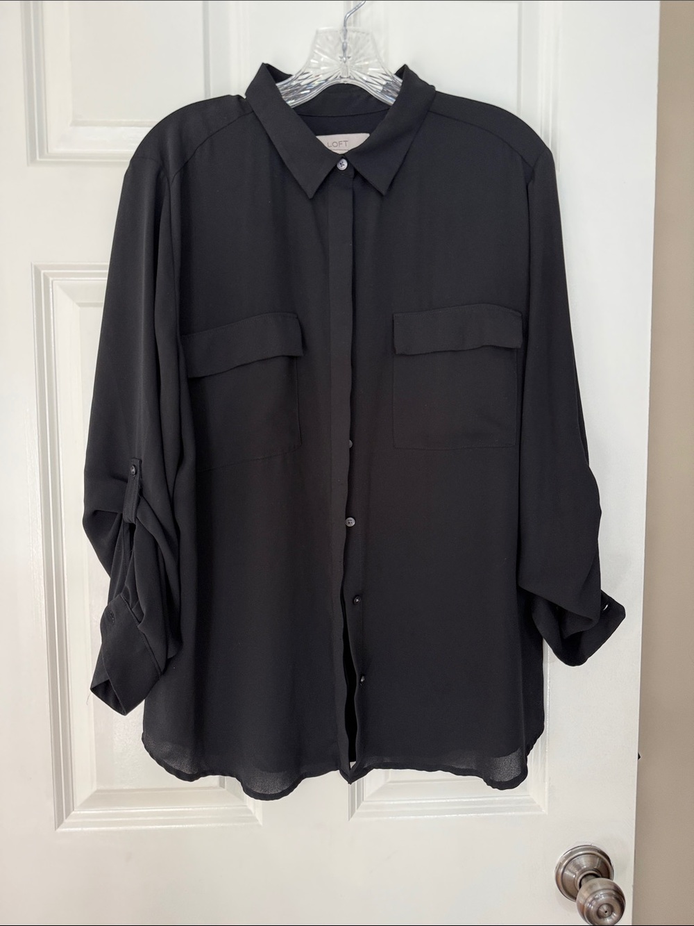 LOFT Black Semi-Sheer Button-Down Shirt